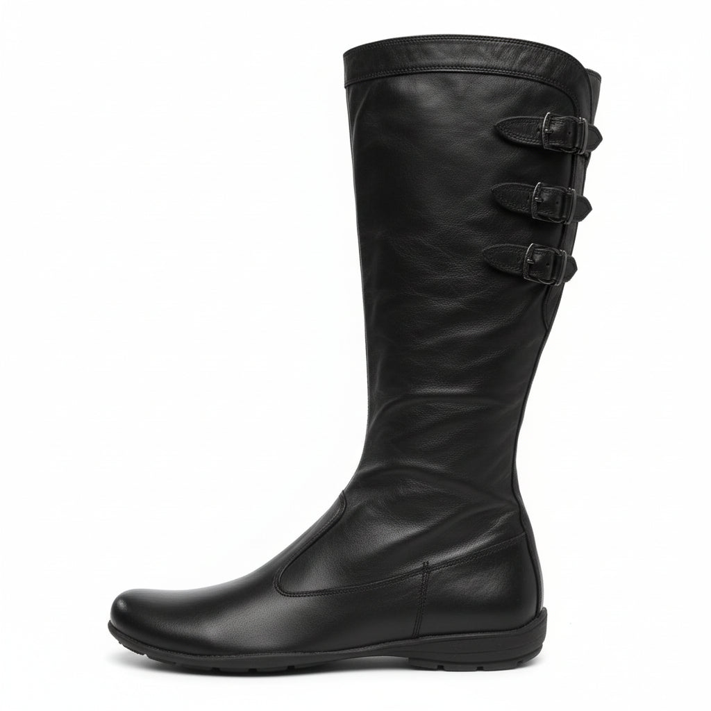 Stivali Donna NeroGiardini 00175, Vera Pelle, zip, fibbie, Nero - 37 EU