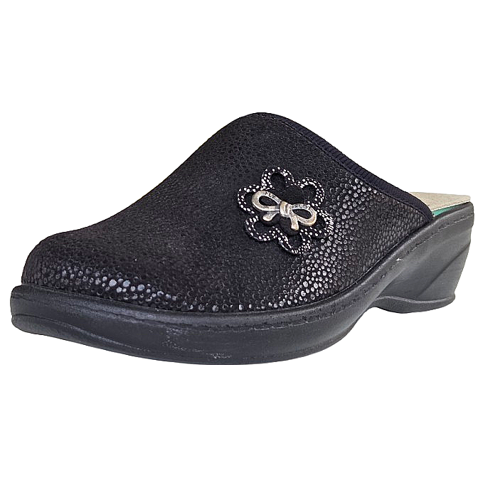 Fly Flot 35959 Ciabatte Pantofole Donna, Ciabatte Chiuse con Plantare Estraibile in Vera Pelle, Nero