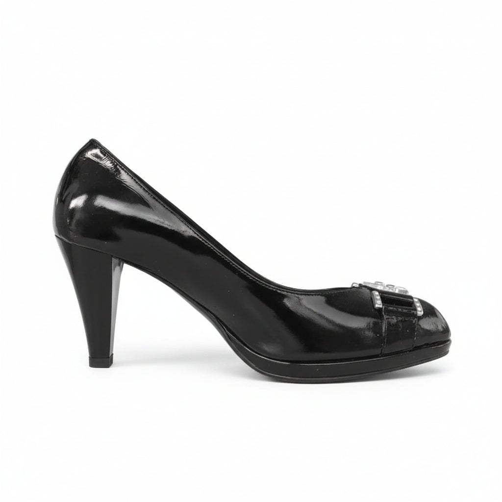 Décolleté spuntate NeroGiardini, Vera Pelle, Open Toe in Vernice, Nero, 39 IT