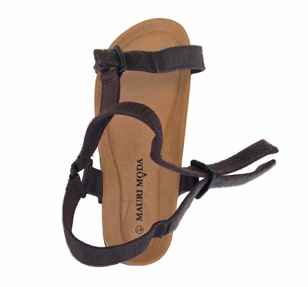 Sandali Mauri Moda Marrone Testa di Moro, Uomo, Chiusura Multi Strappo, Vera Pelle Nabuk
