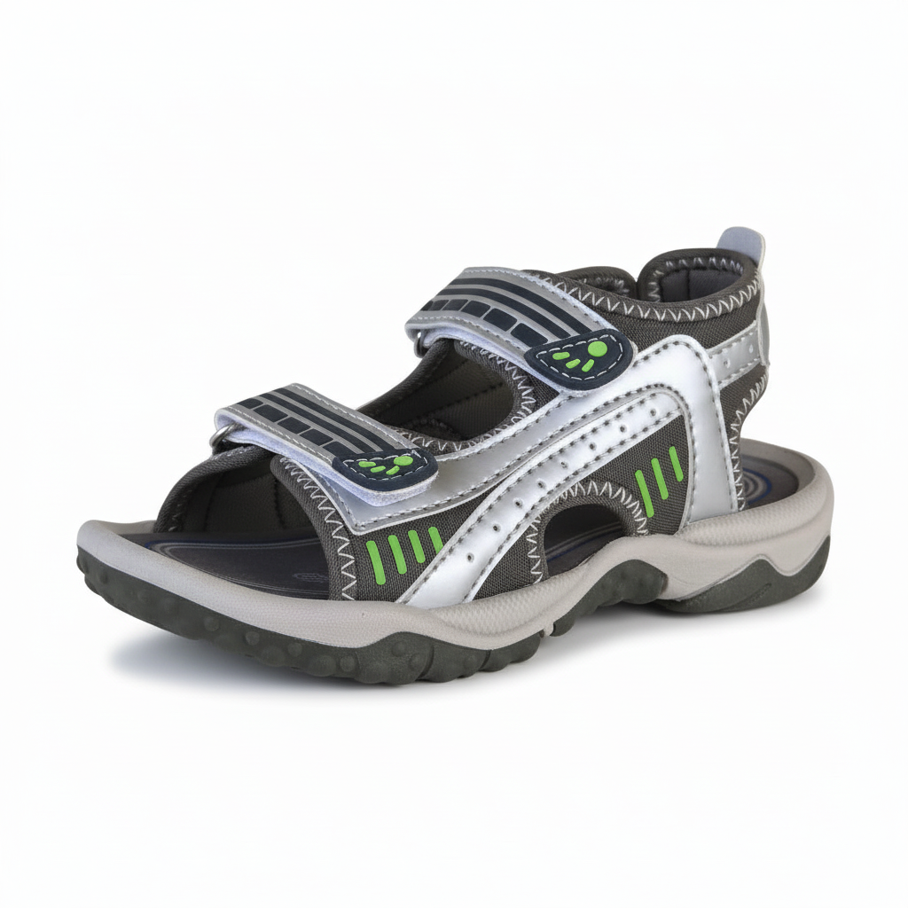 Sandali Bambini Primigi Vera Pelle Strappo Argento e Verde | Taglia 28