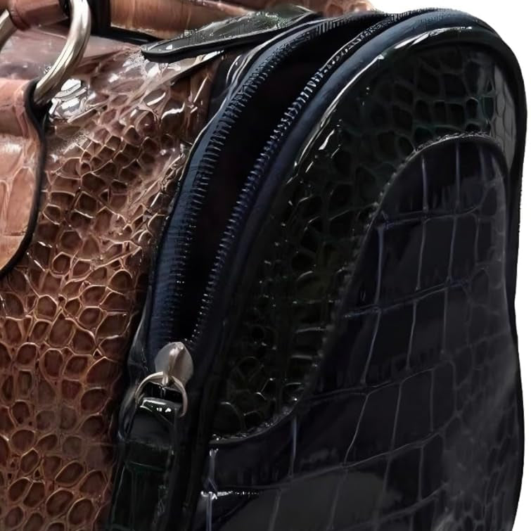 Borsa Bauletto Griffin in Pelle Lucida, stampa coccodrillo, marrone, blu, verde bottiglia, con tracolla