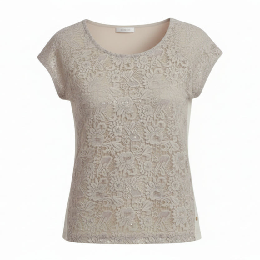 T-Shirt Donna NeroGiardini P561910D Maglina e Pizzo Beige