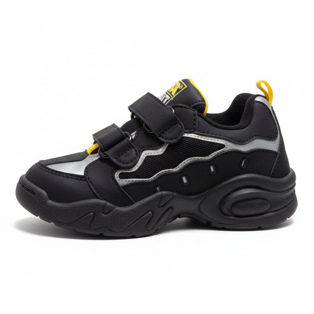 Sneakers Bambini, Avi Tech, Nero, Dettagli Gialli, Vera Pelle, Doppio Strappo, 32 EU