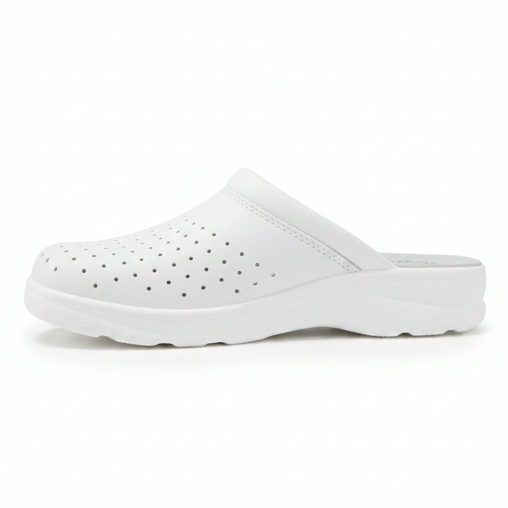 Ciabatte Sanitarie Fly Flot Vera Pelle Forate Bianco