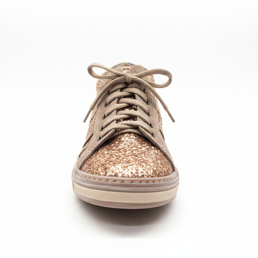 Sneakers da bambina Glitter Oro Nero Giardini 26122, Vera Pelle Beige - 30 EU
