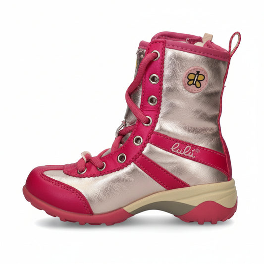 Stivaletti da Bambina, Lulù, Vera Pelle, Fucsia, Rosa Argento Laminato