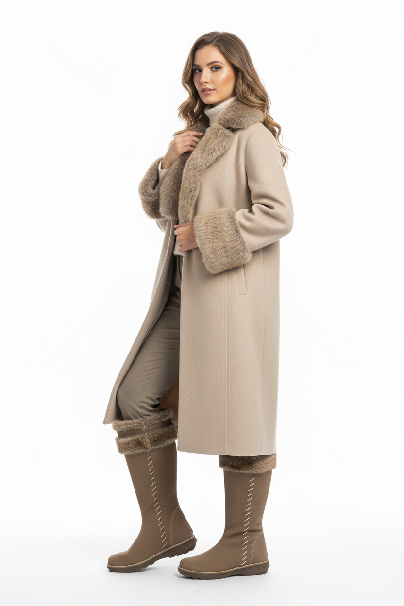 Stivali Tortora Beige, con inserti in Pelliccia, Vera Pelle, Cricket 3204
