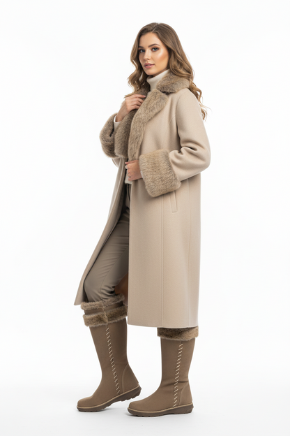 Stivali Tortora Beige, con inserti in Pelliccia, Vera Pelle, Cricket 3204
