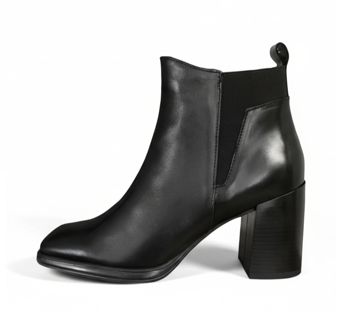 Stivaletti Neri Donna Cinzia Soft PQ9555760 - Vera Pelle, Tacco a blocco, Elastico e Zip Laterale