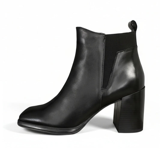 Stivaletti Neri Donna Cinzia Soft PQ9555760 - Vera Pelle, Tacco a blocco, Elastico e Zip Laterale