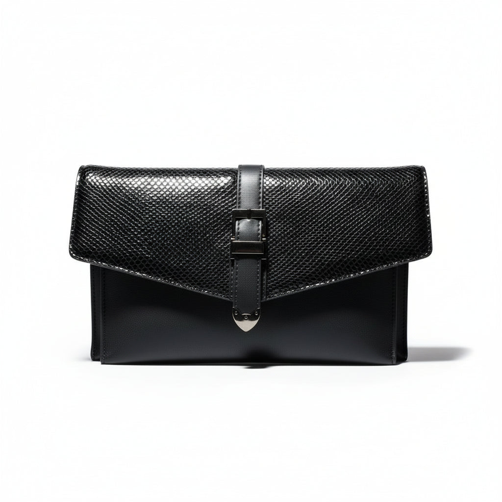 Pochette Elegante Nera con Fibbia Decorativa, Automatico, Tracolla inclusa