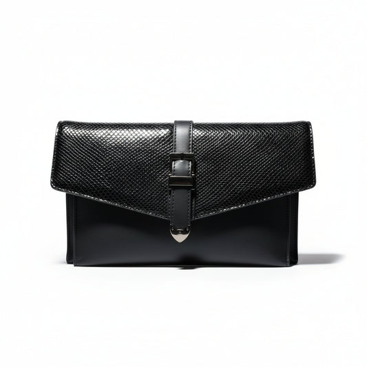 Pochette Elegante Nera con Fibbia Decorativa, Automatico, Tracolla inclusa