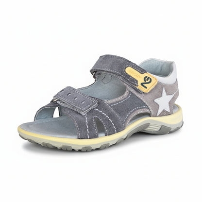 Sandali Bambino Nero Giardini Junior in Vera Pelle – Avio Grigio Giallo Strappo Taglia 30