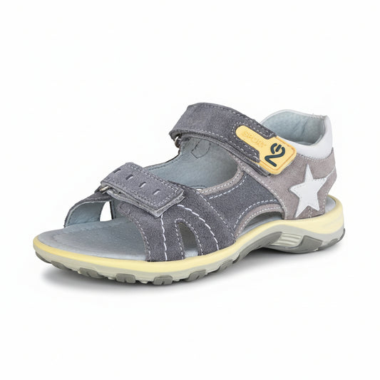 Sandali Bambino Nero Giardini Junior in Vera Pelle – Avio Grigio Giallo Strappo Taglia 30