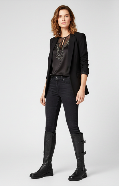 Stivali biker Donna NeroGiardini 00440, Zip, strappi, Vera pelle, Nero
