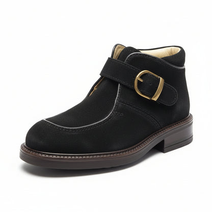 Scarponcino Bambini, Piergentili, Vera Pelle Crosta, Nero, Fibbia Oro