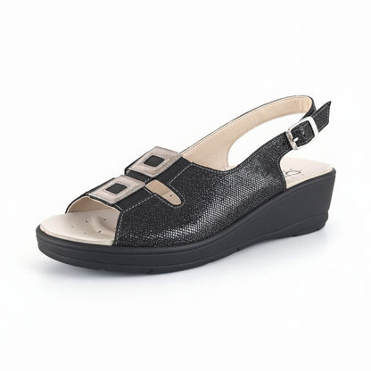 Sandali Donna Cinzia Soft, Nero, Vera Pelle, Zeppa