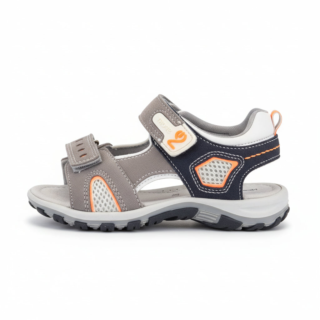 Sandali Bambino Nero Giardini Junior in Vera Pelle – Grigio Blu Arancione Strappo
