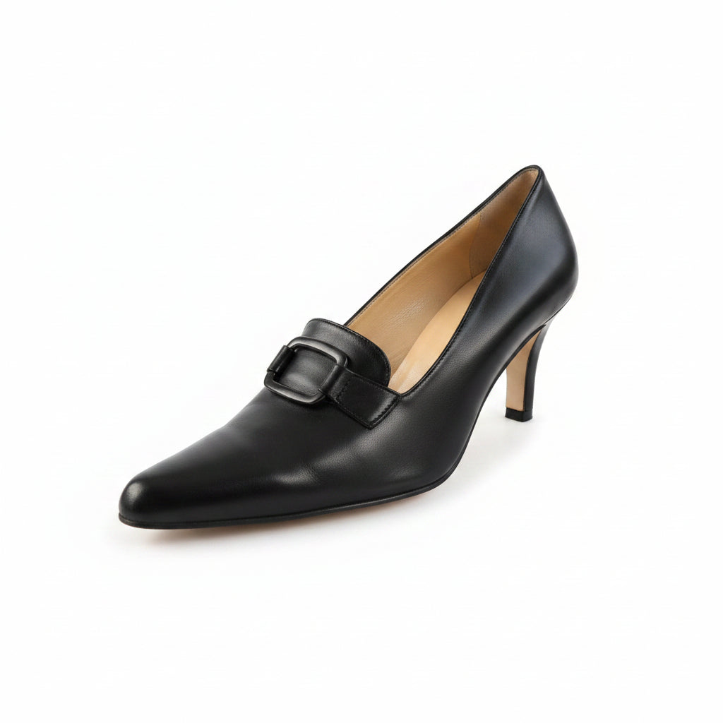 Décolleté Donna Merianna Vera Pelle Nera con Fibbia Tacco 7,5 cm