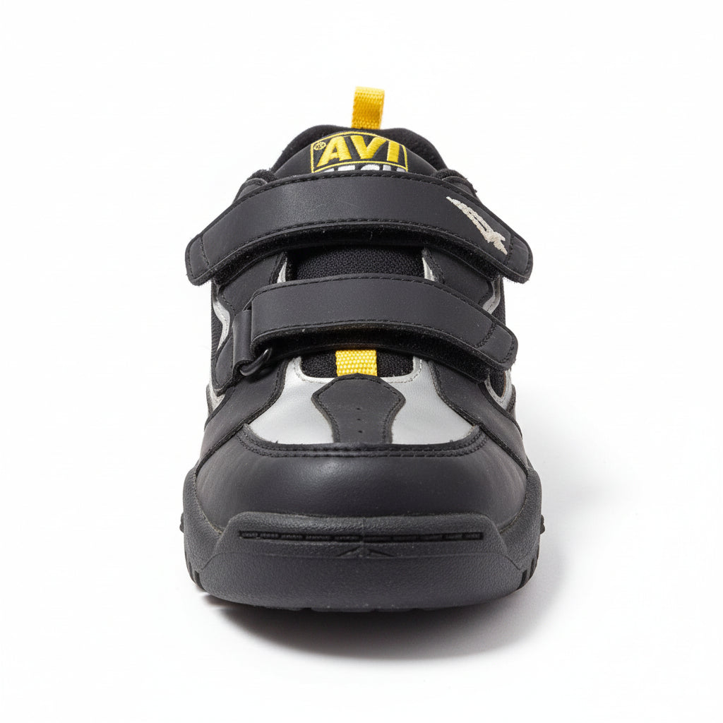 Sneakers Bambini, Avi Tech, Nero, Dettagli Gialli, Vera Pelle, Doppio Strappo, 32 EU
