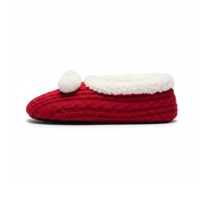 Pantofole lana rossa con foderna sherpa bianca pompom Gladys Home, 40/41