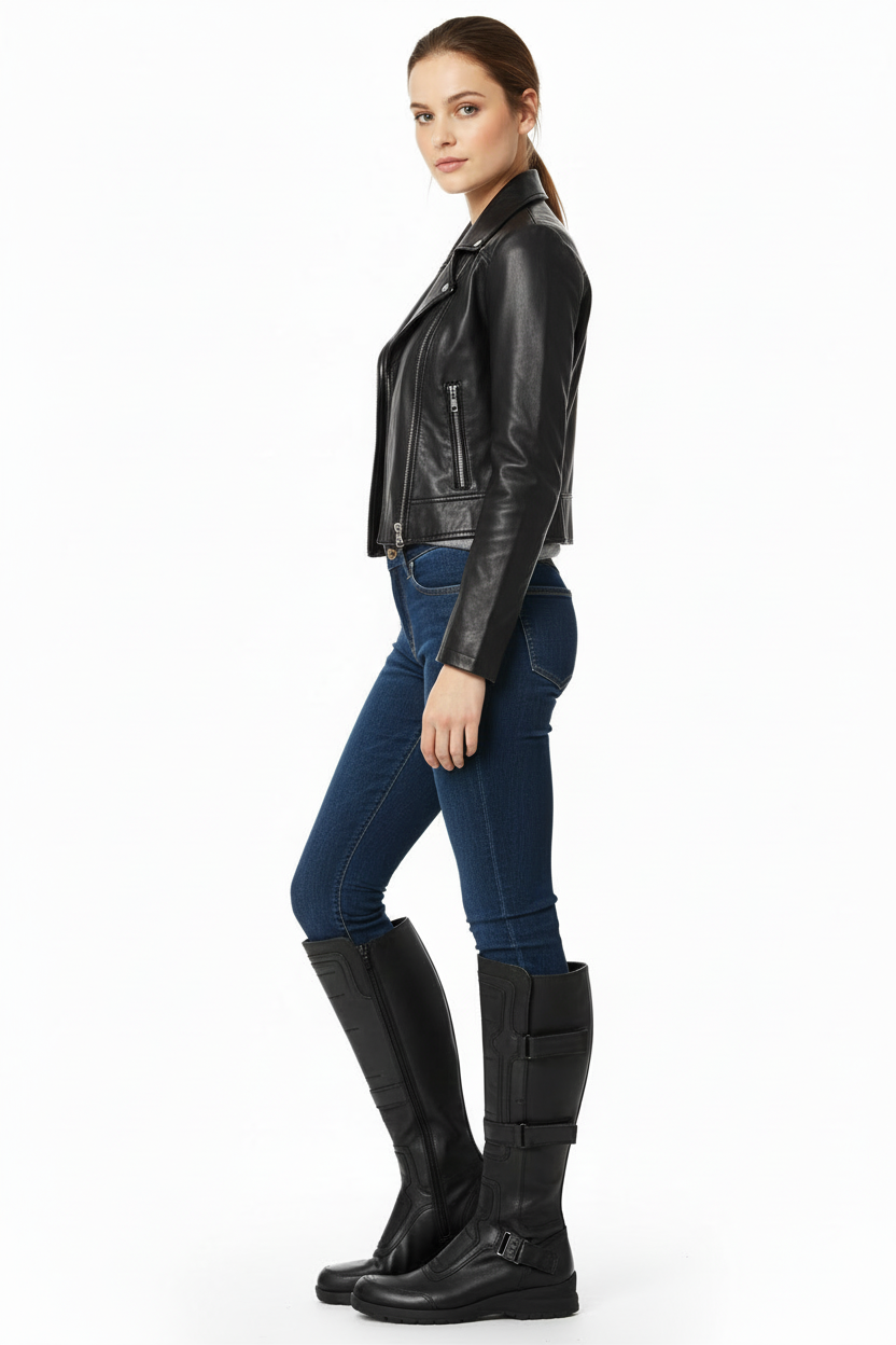 Stivali biker Donna NeroGiardini 00440, Zip, strappi, Vera pelle, Nero