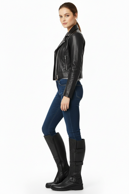 Stivali biker Donna NeroGiardini 00440, Zip, strappi, Vera pelle, Nero