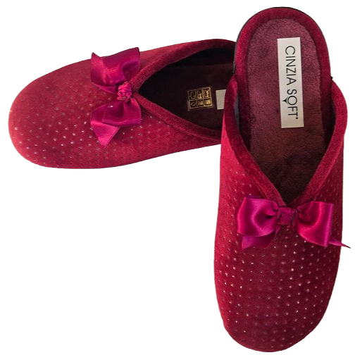 Cinzia Soft IEB152851, Ciabatte Pantofole Donna in Velour Bordeaux con Fiocco e Punti Luce, Comfort