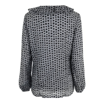 Blusa NeroGiardini, Grigio, a pois, con scollo a V e rouches