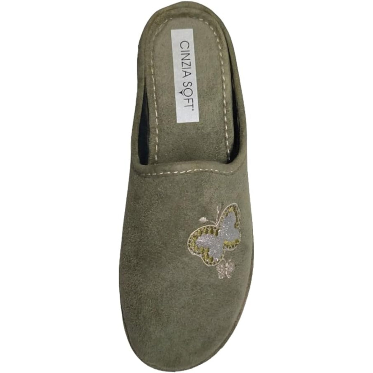 Cinzia Soft Pantofole Donna in Velour, Verde con Farfalla Glitterata, Ciabatte Chiuse, 026151 002