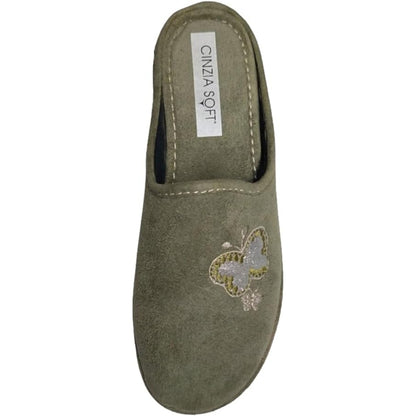Cinzia Soft Pantofole Donna in Velour, Verde con Farfalla Glitterata, Ciabatte Chiuse, 026151 002