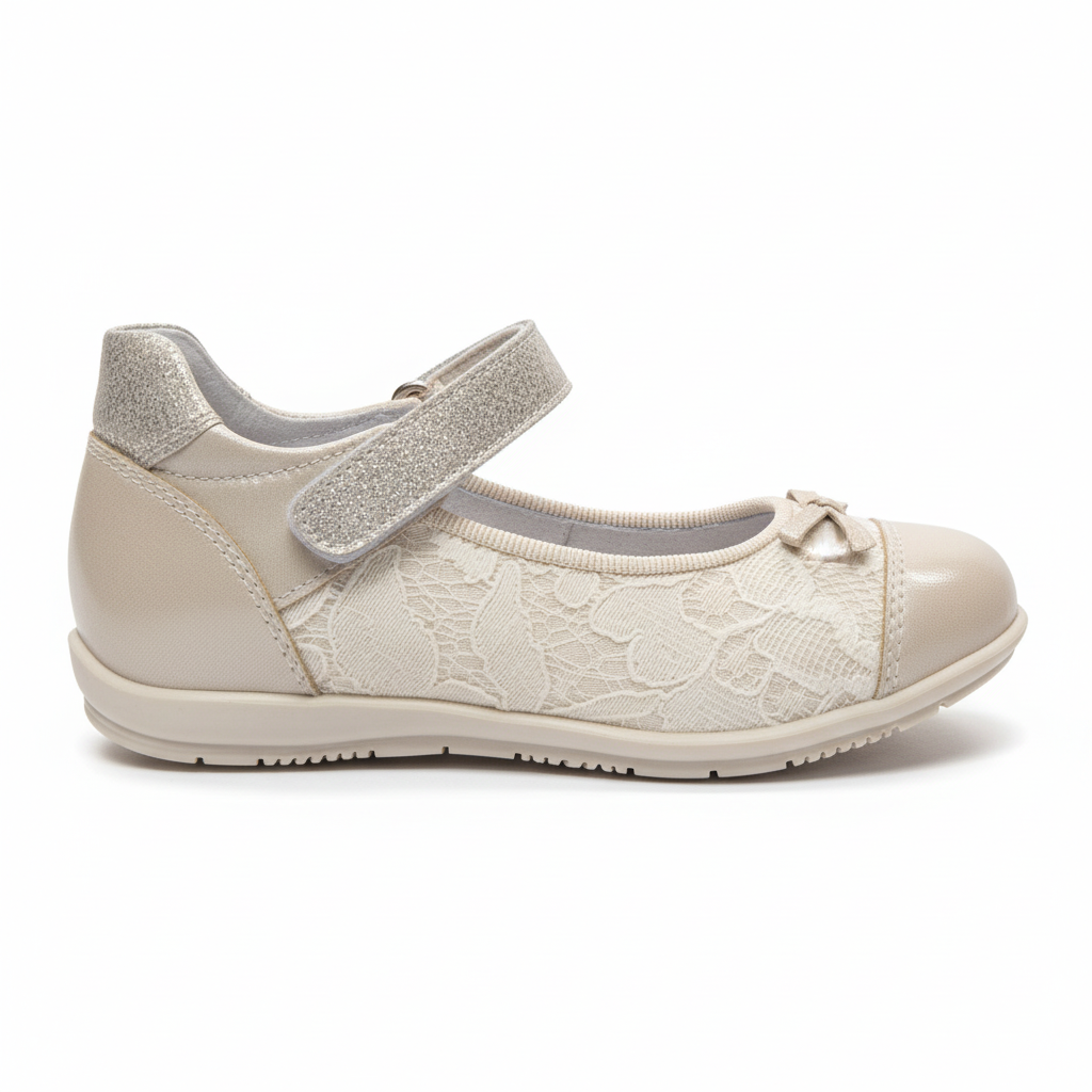 Scarpe ballerine Bambina Nero Giardini P621410F Vera Pelle, Pizzo, Avorio Champagne