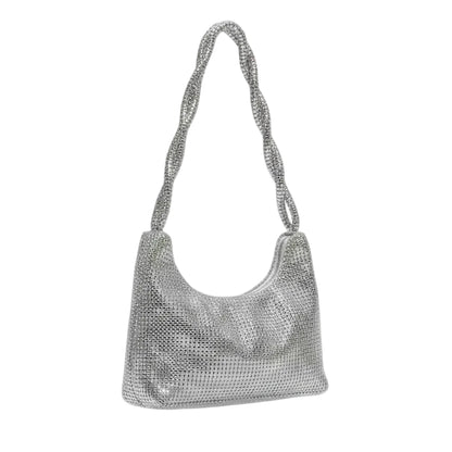 Borsetta a spalla mini bag Argento con Strass, Tessuto a rete, Manici intrecciati