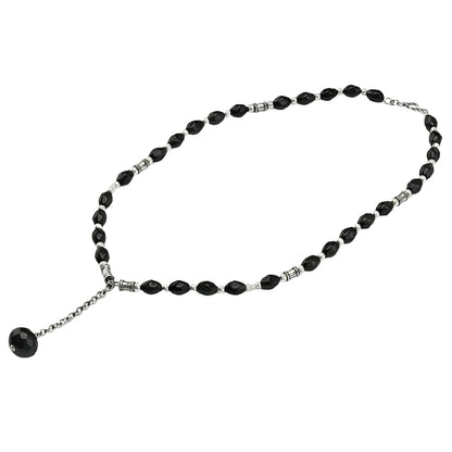 Flama Collana Donna con Pietre Nere ottagonali, Ciondolo Sfaccettato, Dettagli Argento