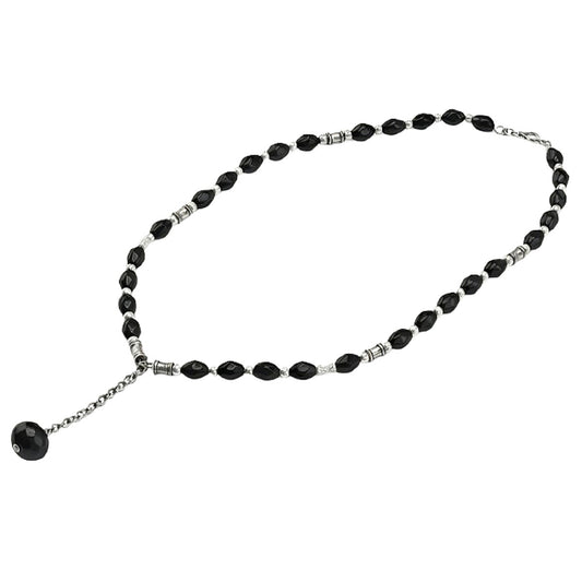 Flama Collana Donna con Pietre Nere ottagonali, Ciondolo Sfaccettato, Dettagli Argento