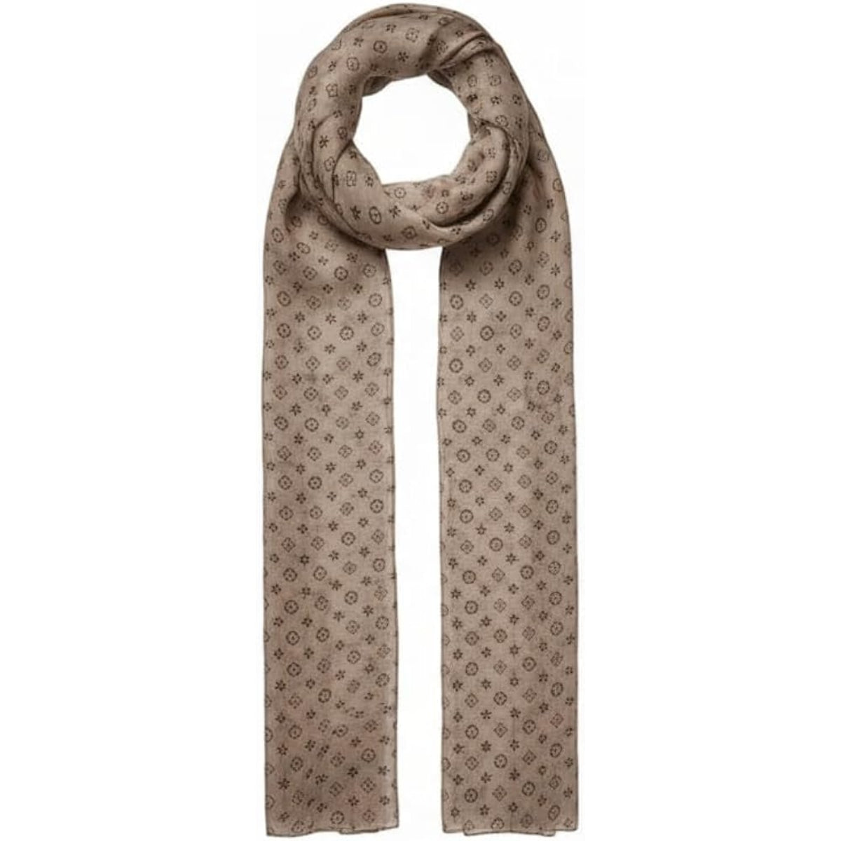 Sciarpa Leggera Foulard Beige con stampe marrone, Cotone