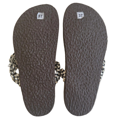 Ciabatte Infradito Donna Fly Flot Dream – Cordoncino Intrecciato Marrone e Bianco Fondo Antiscivolo Taglia 37