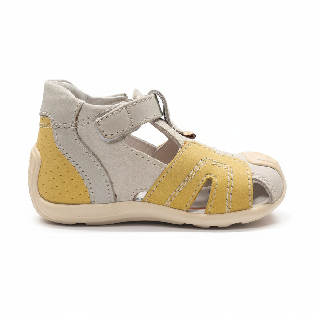 Scarpe a gabbia Bambino, Chicco, Vera Pelle, Grigio e Giallo, 39443, Fibbia