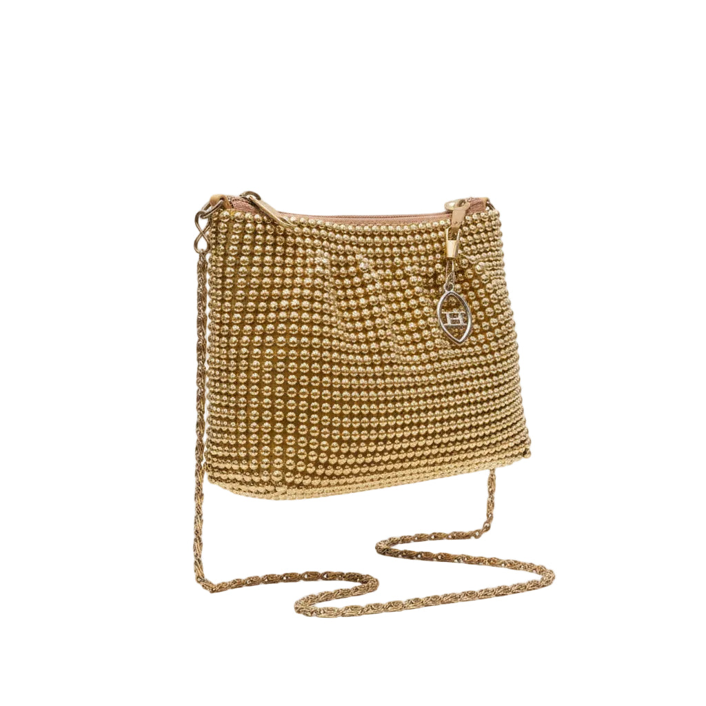 Pochette oro Albertario, rete di perline metalliche, Minibag