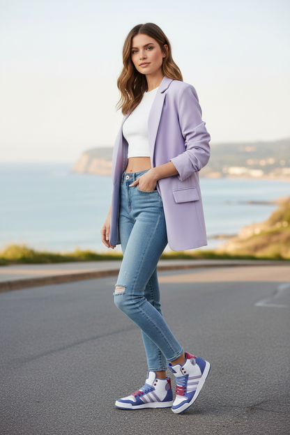 Sneakers Adidas Court Mid W Donna Vera Pelle Bianco Fucsia Lilla 38 EU