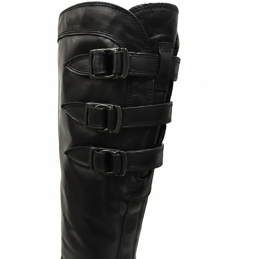 Stivali Donna NeroGiardini 00175, Vera Pelle, zip, fibbie, Nero - 37 EU