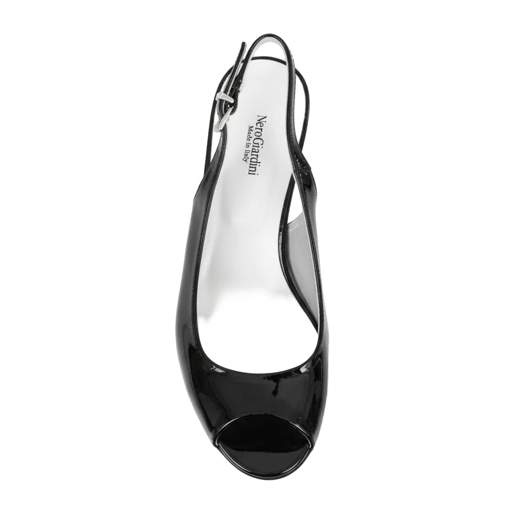 Sandali con zeppa, Nero Giardini, Open Toe, Nero, Vernice e Vera Pelle Scamosciata