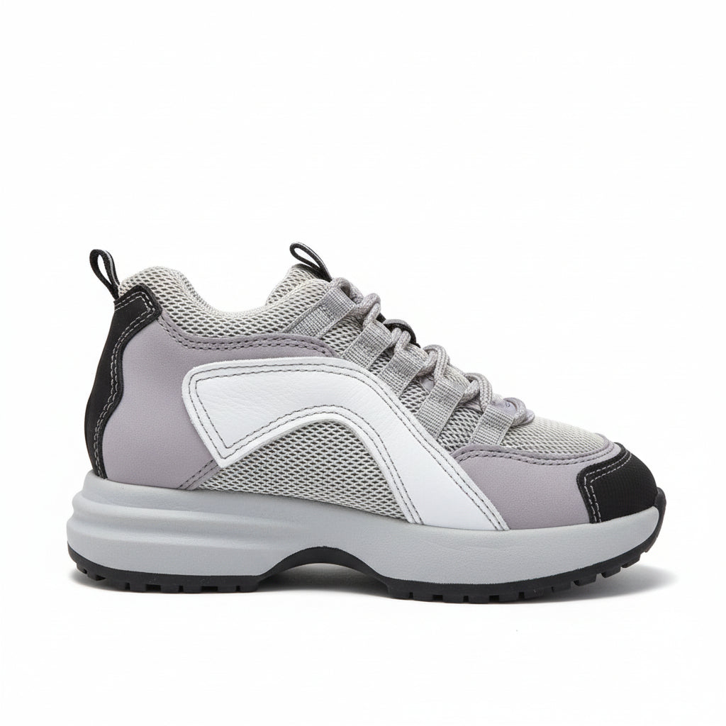 Sneakers Bambini Walk Safari, Vera Pelle, Tela, Grigio