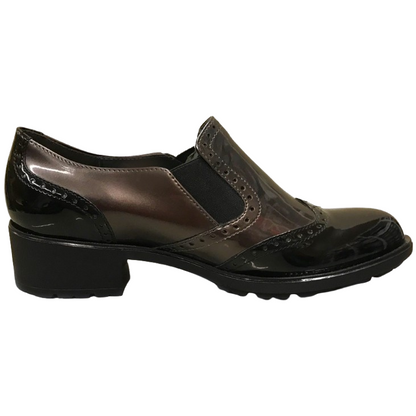 Scarpe Inglesine Donna Cinzia Soft 972285 - Vera Pelle, Elastici Laterali, Tacco 3 cm, Vernice Nero e Canna di Fucile, Stile Inglese