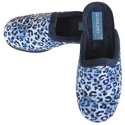 Cinzia Soft, IEA83019, Ciabatte Pantofole Azzurro Blu Velour Animalier Leopardato, Comfort