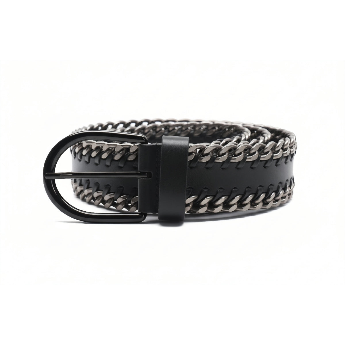 NeroGiardini Cintura Nero con catena metallica argento A050117D
