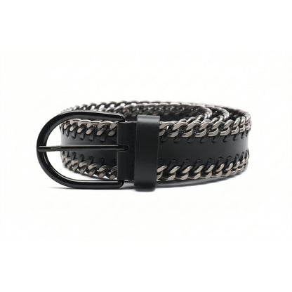 NeroGiardini Cintura Nero con catena metallica argento A050117D