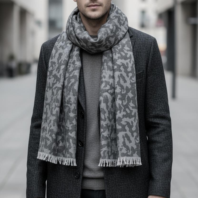 Sciarpa Greenwich Polo Club stampa mimetica Grigio e Nero, con custodia pochette