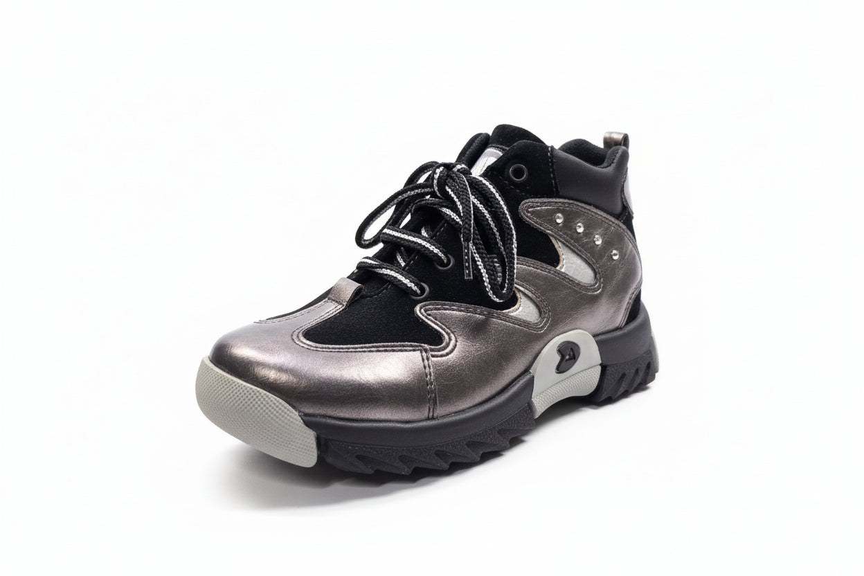 Sneakers bambina La Giostra 320 Nero e Grigio, Vera Pelle, 28 EU